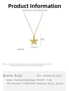 Macro view of starfish pendant with brass cubic zirconia and detailed size measurements