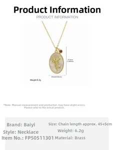 Detailed size specifications for the gold brass floral necklace with white shell inlay