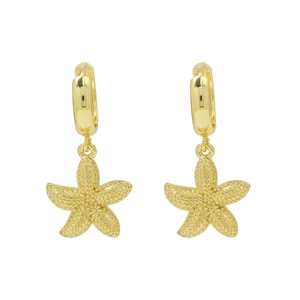 Gros plan sur boucles d'oreilles étoiles de mer dorées avec texture métal grainée