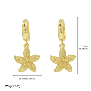 Boucles d'oreilles créoles étoile de mer plaquées or pour la plage, 31,6mm sur 15,9mm