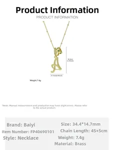 Dettagli dimensionali per collana con ciondolo lettera A in ottone placcato oro 18 carati