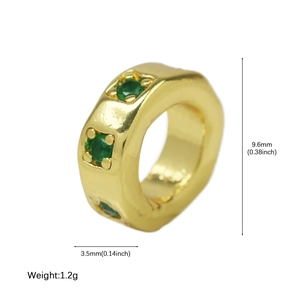 Gold wheel bead with green zircon birthstones, 9.6mm diameter, 1.2g, minimalist pendant