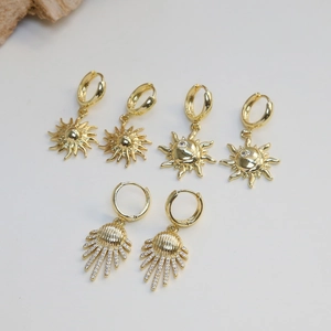 Vintage 18K Επιχρυσωμένο ορείχαλκο Radiant Sunburst Σκουλαρίκια Με Ζιρκόνιο Ένθετο Bohemian Sun Drop Κοσμήματα για Γυναίκες