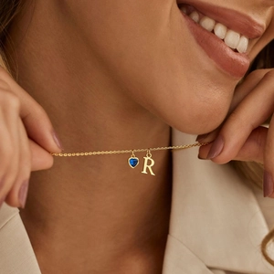Collana con Lettera Iniziale in Rame con Pendente in Pietra di Nascita a Cuore Oro Strass Gioielli Personalizzati per Donna Regalo di Compleanno