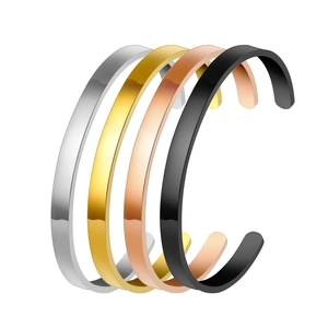 Brazaletes abiertos en C de 6 mm de acero inoxidable pulido en plata, oro, rosa y negro