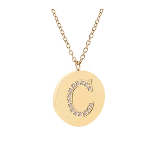 Elegante collana in acciaio al titanio 316L oro con pendente a lettera C in zirconi lucidi