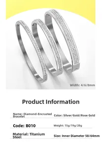 Detail view of titanium steel zircon bangles in 4mm 6mm and 8mm widths gold and silver