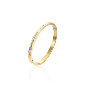 Stainless Steel Rhinestone Bangle For Women Men 18K Gold Plated Zirconia Open Bracelet Minimalist Couple Jewelry Gift