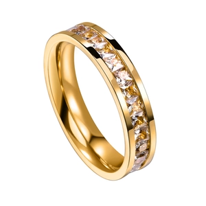 Bague Éternité Unisexe en Acier Titane Or Rose Noir Or Avec Zircone Cubique Carrée Bijoux de Mode Minimalistes