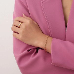 Anillo de moda en acero inoxidable dorado con circón y pulsera de eslabones a juego