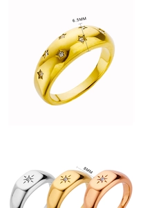 Detailansicht der 6,5mm und 8mm Vintage-Sternringe in Gold, Silber und Roségold-Optik