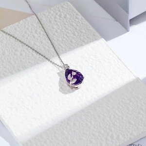 Elegant Titanium Steel Purple Rhinestone Pendant Necklace For Women Retro Flower Teardrop Marquise Cross Clavicle Chain Jewelry