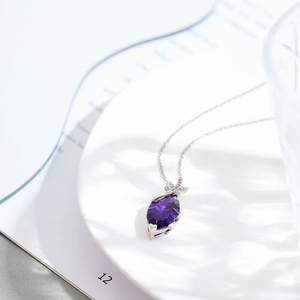 Elegant purple marquise-cut sunflower drop necklace made of stainless steel for women