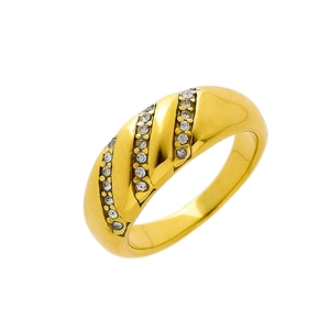 Fashionable gold-plated stainless steel twisted ring with triple row sparkling zircon inlay