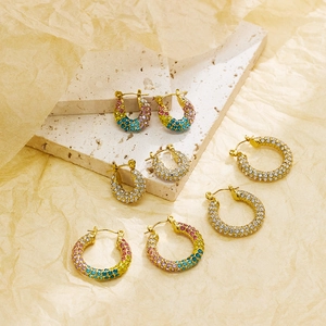 18k gold plated stainless steel hoop earrings with colorful and white zircon inlay