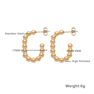 Polished 18k gold plated stainless steel C-shaped bubble texture hoop earrings for women