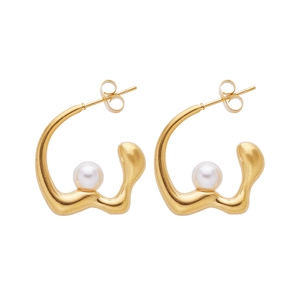 Elegant 18k gold plated stainless steel irregular hoop earrings with white pearls for women