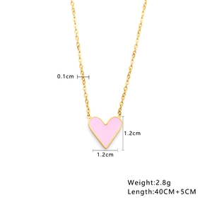 Detail showing 1.2cm pink enamel heart pendant with 45cm gold adjustable chain specifications