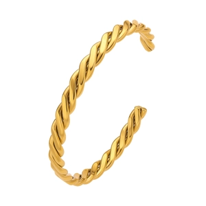 Bracelet torsadé en acier inoxydable doré avec un design minimaliste en manchette ouverte en C