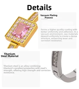 Detail of pink zircon titanium steel bracelet showing high-quality vacuum plating finish