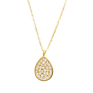 Collier vintage en acier inoxydable doré avec un pendentif goutte serti de zircons