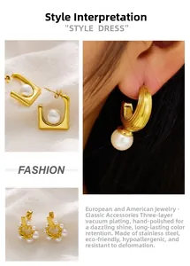 Détails de boucles d'oreilles perles baroques avec texture en acier inoxydable plaqué or