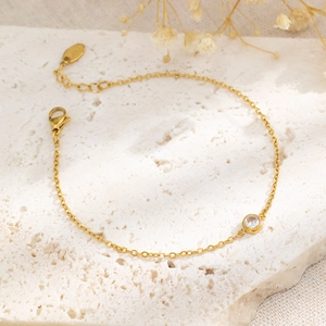 Elegant 18k gold plated titanium steel bracelet with round zircon and S925 engraved tag