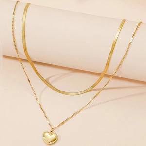 Damen Doppellagige Edelstahl Herz Halskette Gold Vergoldet Schlangenkette Love You Anhänger Schlüsselbeinkette Schmuck