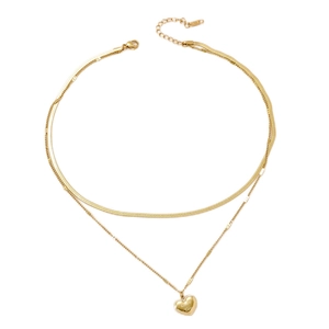 Zweilagige goldene Edelstahlkette mit graviertem Love You Herzanhänger für Damen