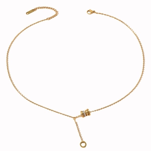 Minimalist 18K gold plated stainless steel interlocking ring necklace with crystal accents