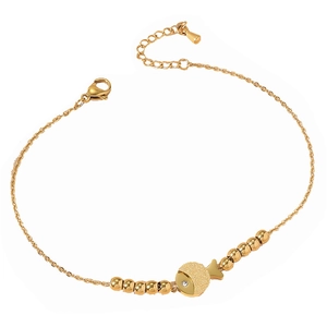 Minimalistische gouden titanium stalen karperarmband met matte vishanger en strassteen
