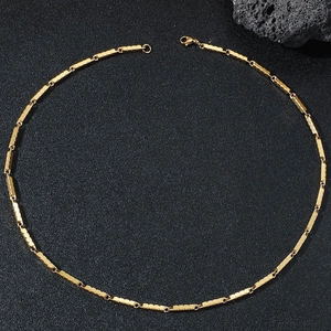 Men's hip-hop gold titanium steel necklace with rectangular segments and lobster clasp