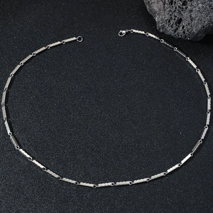 Sleek silver stainless steel bamboo-link necklace for men with a polished finish