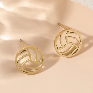 Titanstahl Hohl Volleyball Ohrstecker Für Damen Sportlich Geometrisch Rund Gold Vergoldet Minimalistischer Ästhetischer Schmuck