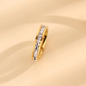 Elegant gold-plated stainless steel eternity ring with single row of square-cut crystals