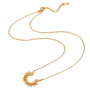 Elegante collar de sol en forma de U hecho de acero de titanio dorado estilo minimalista