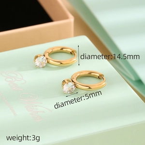 Minimalistische goldene Edelstahl-Ohrringe mit glitzerndem 5-mm-Zirkonia-Stein