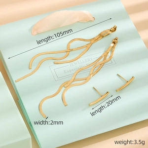 Goldene lange Ohrhänger aus Edelstahl mit Klingenketten und Ohrstecker 105mm Länge
