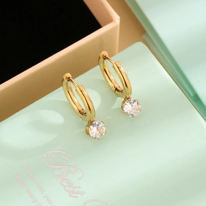 Minimalistische Edelstahl Zirkonia Creolen Für Damen Gold Silber Plattiert Geometrische Runde Ohrenschnalle Schmuck Geschenk