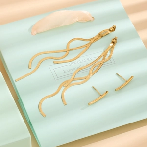 Edelstahl Quaste Ohrringe Lange Schlangenkette Ohrhänger Und Gebogene Stecker Ohrring Set Für Damen Schmuck