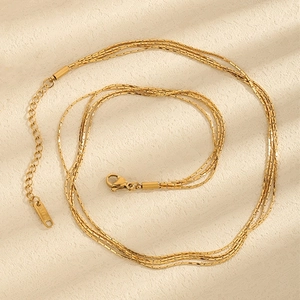 Minimalist 4-in-1 multi-layer gold snake chain necklace with adjustable lobster clasp