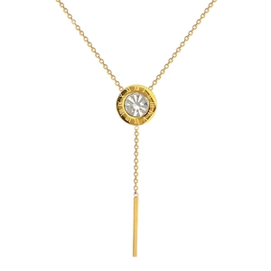 Elegante goldene Y-Halskette mit römischem Ziffernring und funkelndem Zirkonstein