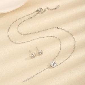 Minimalistische Titanstahl Römische Ziffern Strass Halskette Und Ohrstecker Für Damen Silberfarben Modeaccessoires