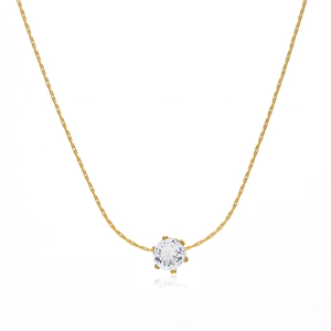Detailansicht der 6-Krallen-Halskette in Roségold mit brillantem runden Zirkonia-Stein