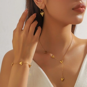 Fashion Stainless Steel Heart Tassel Necklace Bracelet Earrings For Women Gold Plated Sweet Minimalist Jewelry For Daily Wear