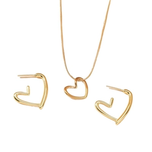Conjunto de collar y pendientes de corazón hueco dorado con acabado pulido para mujer