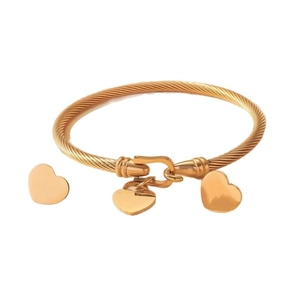 Rose gold horseshoe heart jewelry set with cable bracelet and stud earrings