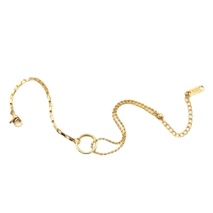 K18 gold layered chain bracelet with box and bead chains featuring a circle pendant