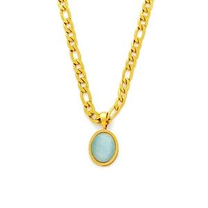 Collier en acier inoxydable plaqué or 18K avec un pendentif ovale en pierre naturelle menthe