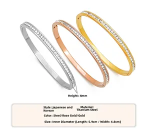 Detailed view of 4mm titanium steel bangles with sparkling zircon inlay in three colors